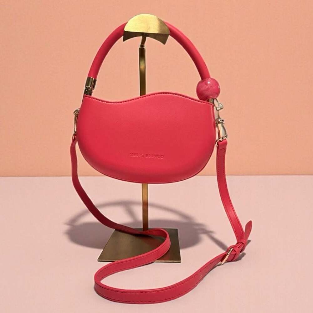 Melie Bianco Pink Crescent Shoulder Bag with Resin Bead Detail